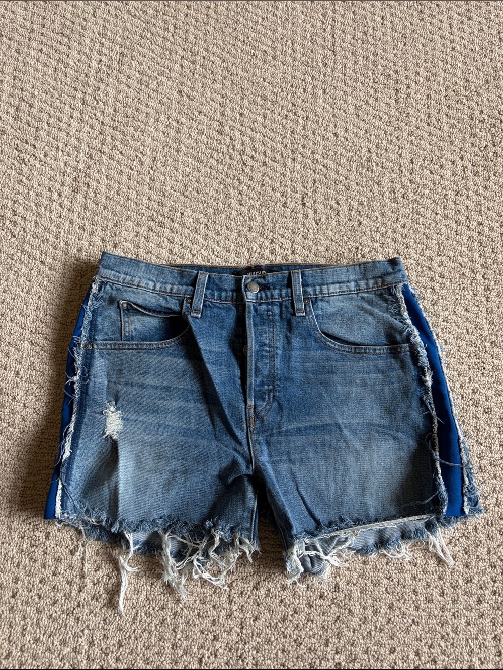 Hudson Jeans Distressed Denim Shorts with Royal Side Panels